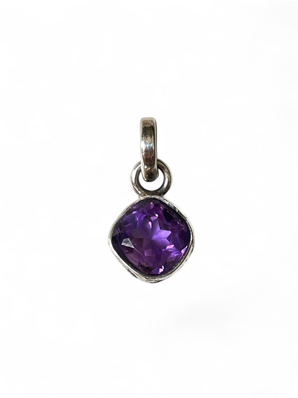 925 Sterling Silver cushion cut natural Amethyst Gemstone Pendant “Handmade”